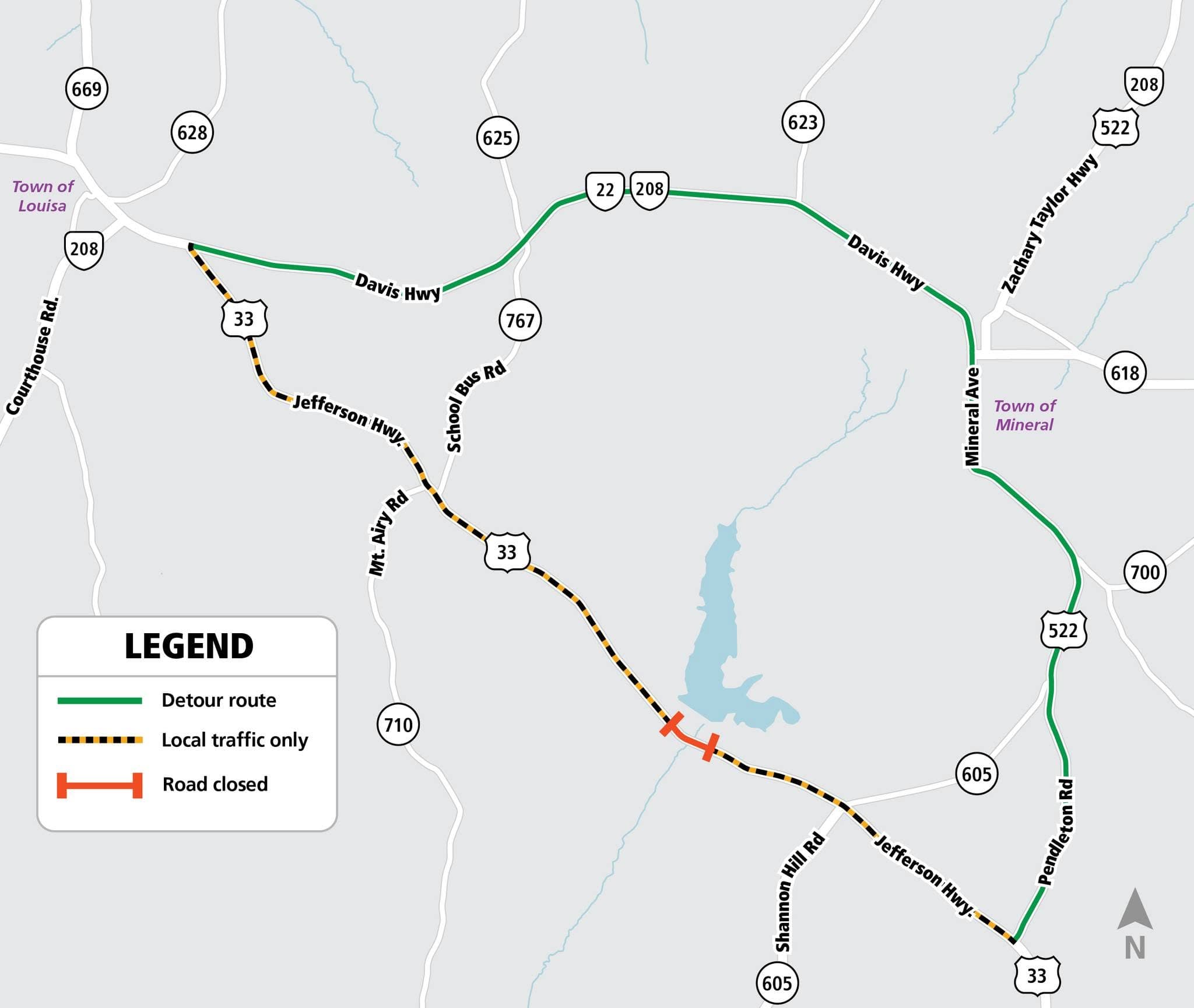Route 33 Louisa & Mineral Detour Road Map July 2026