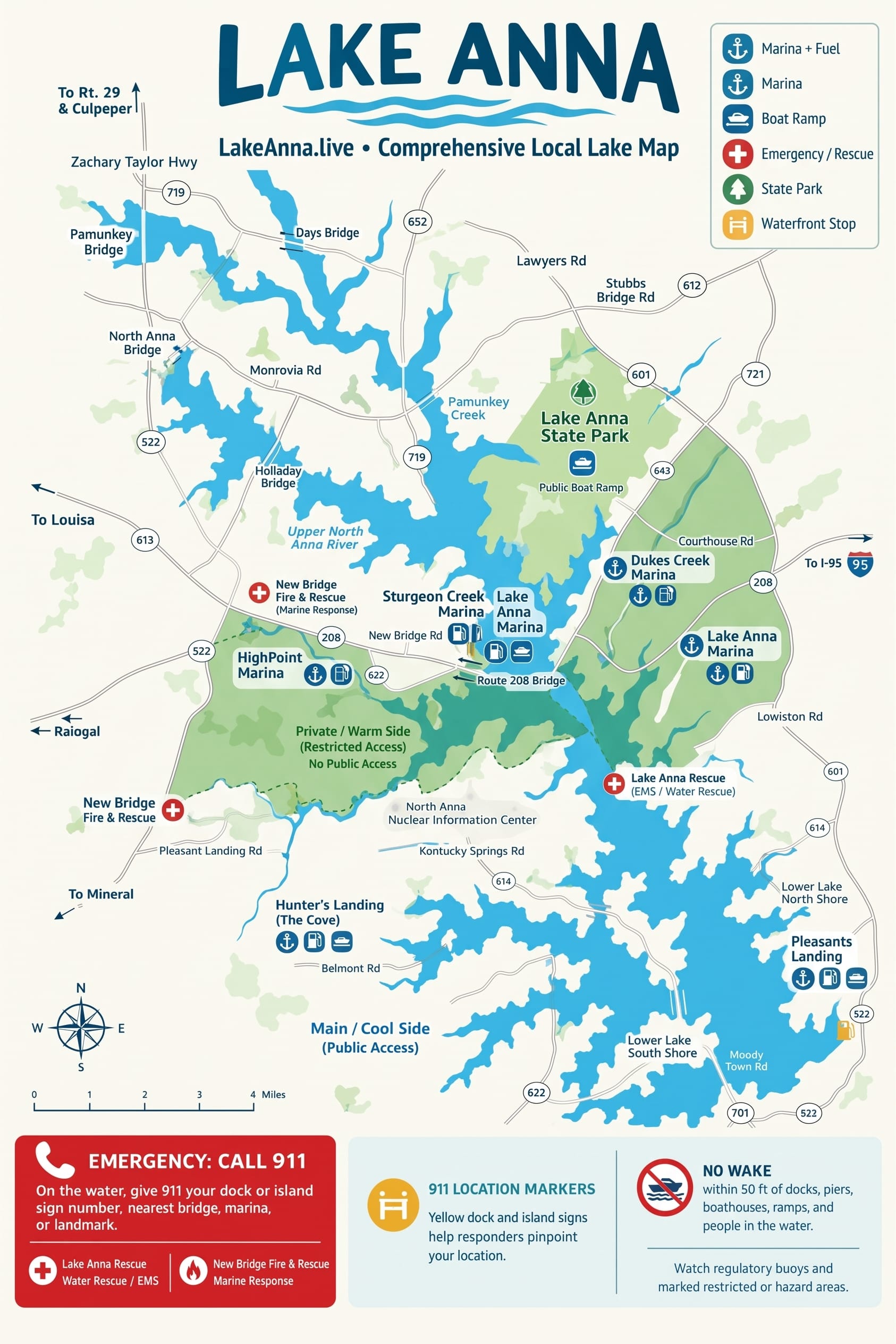 Official Detailed Map of Lake Anna, Virginia